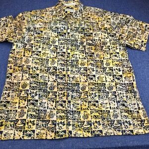 Orvis Mens L Short Sleeve Cotton Batik Block Print Tropical Button Down Shirt